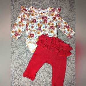 Baby girls 2pc rubbed cotton set. 0-3 months, Monkey Bars brand.